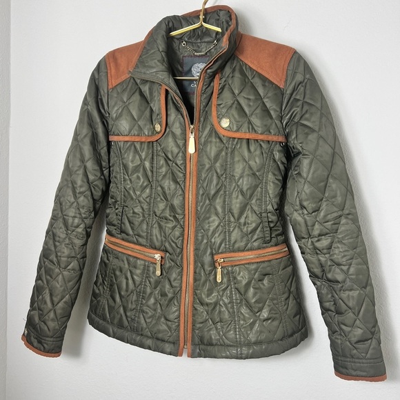 EUC Vince Camuto Quilted Green Elbow Patch Jacket Size Small - Picture 6 of 16